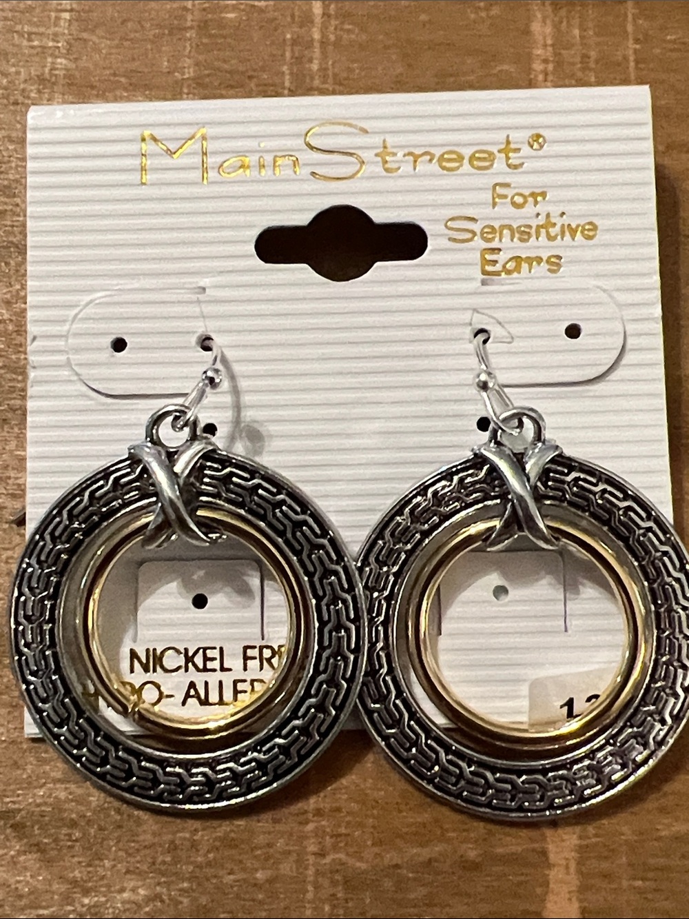 3/$18 Main Street Two-Tone Silver and Gold Hoop Drop Earrings Lot 723